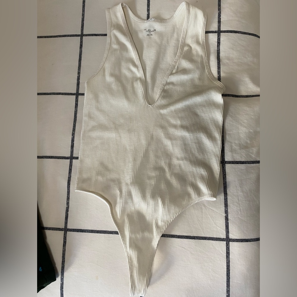 Ribbed deep plunge bodysuit